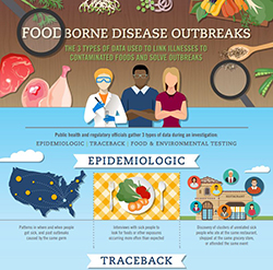 Dark brown background band with text about foodborne illness outbreaks