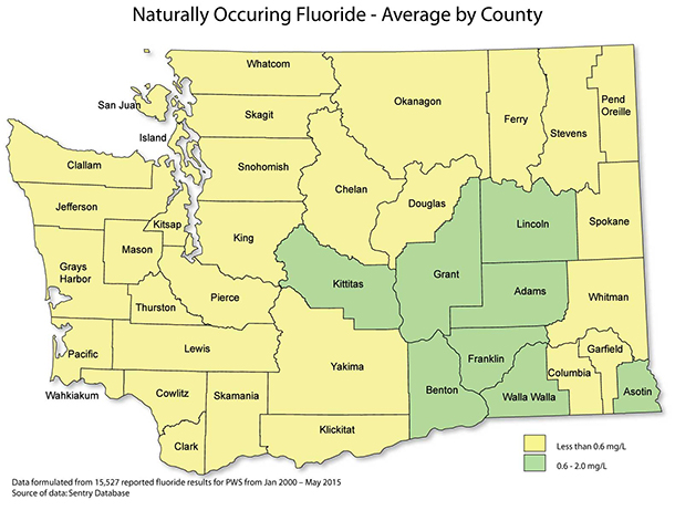 Map of naturally occuring fluoride in WA water systems.