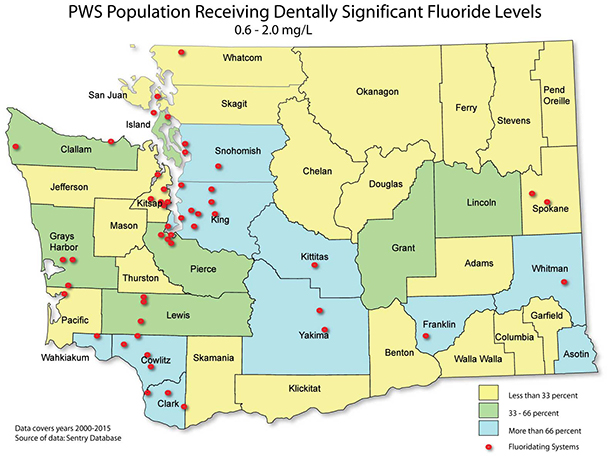 Map of water systems adding fluoridation to their water.