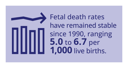 Fetal death rates have remained stable since 1990, ranging 5.0 to 6.7 per 1,000 live births.