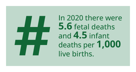 In 2020 there were 5.6 fetal deaths and 4.5 infant deaths per 1,000 live births.