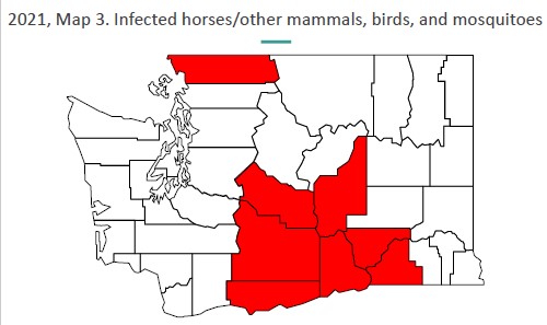 WA map with red section showing county with WNV cases