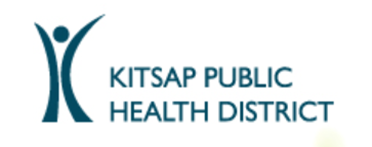 Kitsap Public Health District logo, blue letters, blue person sillouette