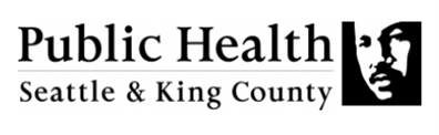Public Health Seattle King County logo, black text and black silhouette of face