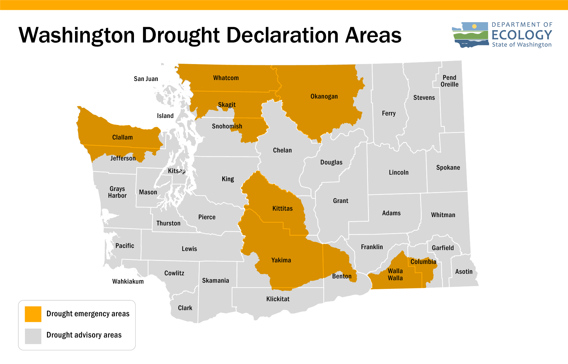 Map showing counties affected by drought.