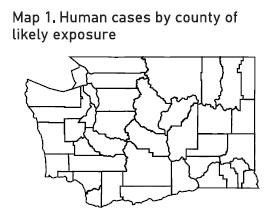 Line drawing of Washington State counties for West Nile Virus