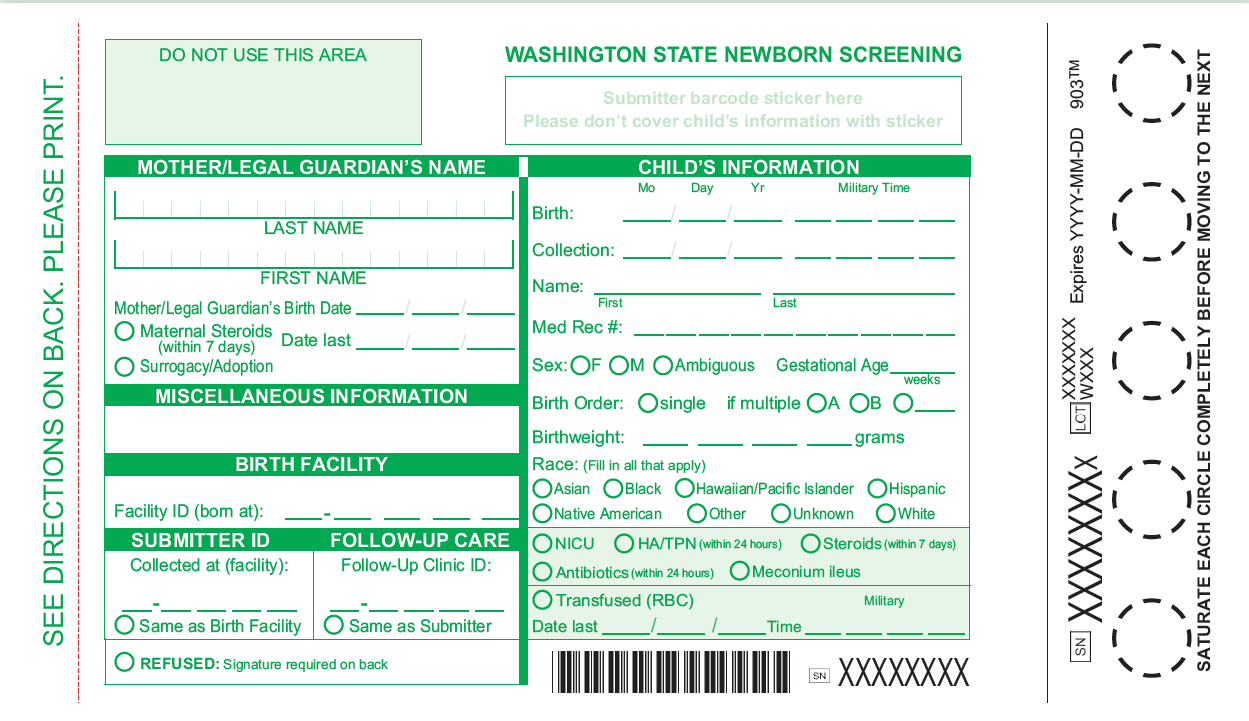 Newborn Screening Card 2024