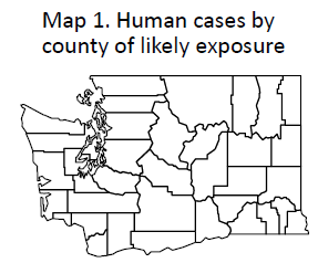 Human cases by county of likely exposure