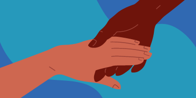 Illustration of holding hands.