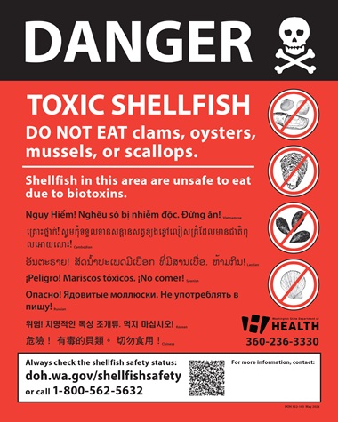 Danger toxic shellfish sign.