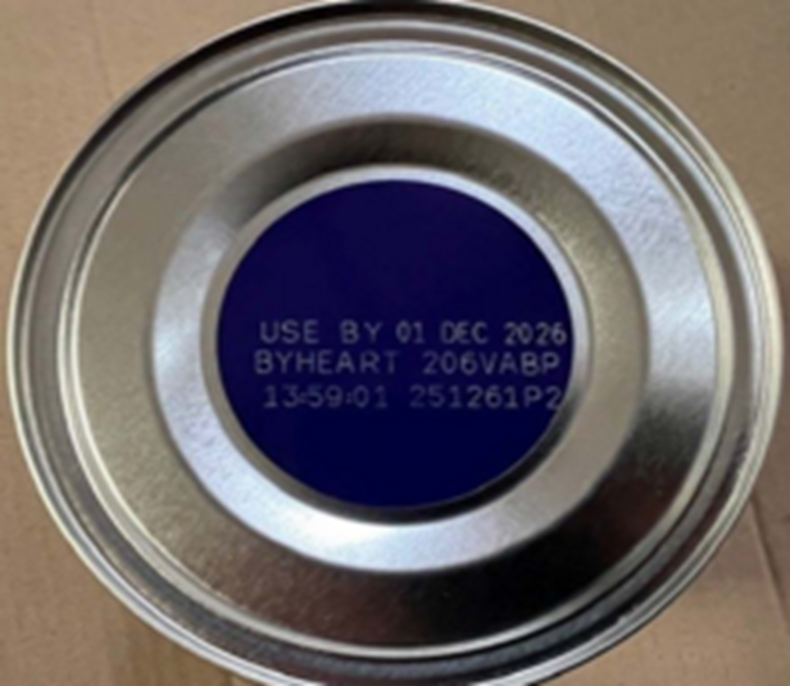 Label on the bottom of the By Heart infant formula can