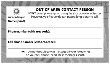 Out-of-area wallet contact card - front.