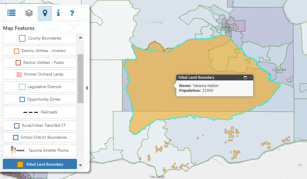 Environmental Health Disparities map with tribal boundaries overlay selected and displayed