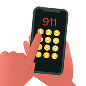 Hand holding cell phone while fingers push 911- make the call to prevent stroke..