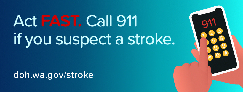 Hand holding cell phone while finger pushes 911- Act fast, call 911 if you suspect a stroke.