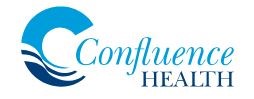 Blue letter C with Confluence Health lettering