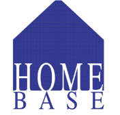 Purple outline of house with text HomeBase