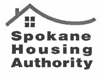 Black line drawing of house roof with words Spokane Housing Authority
