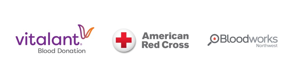 Vitalant Blood Donation, American Red Cross, Bloodworks Northwest, & Cascade Regional Blood Services logo's for news release on the steep drop in blood donations during the summer.