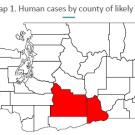 WA map with red section showing county with WNV cases