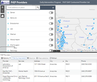 screengrab of Prep Providers map in ARC GIS