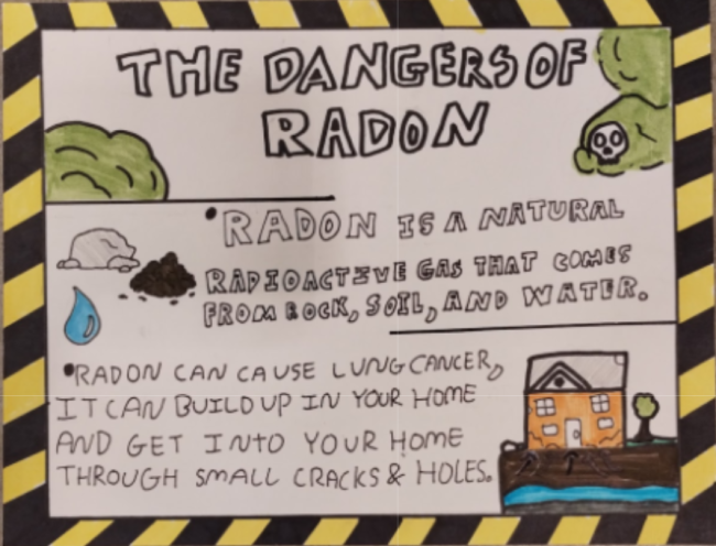 Drawing with text about the dangers of radon