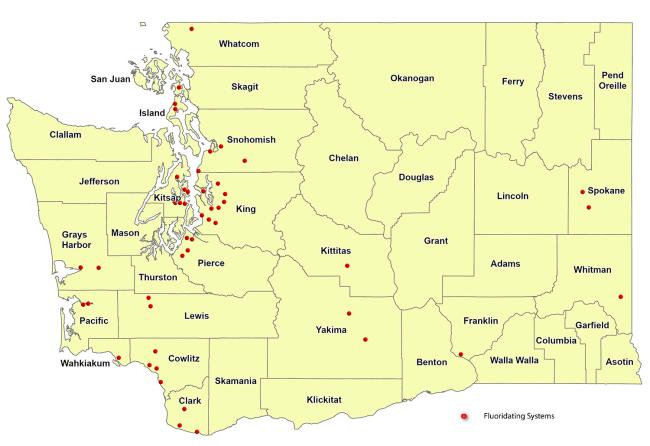 Map of fluoridated systems in WA.