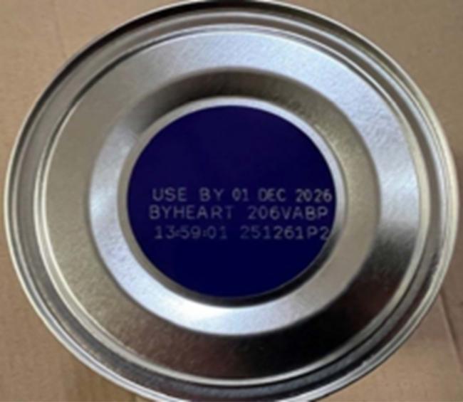 Label on the bottom of the By Heart infant formula can