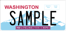 Example of Washington state license plate with 988 lifeline emblem