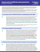 front of the COVID-19 Vaccines and Reproductive Health Frequently Asked Questions factsheet in spanish