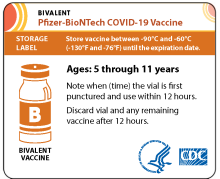 Single Pfizer Bivalent – Ages 5 through 11 years label